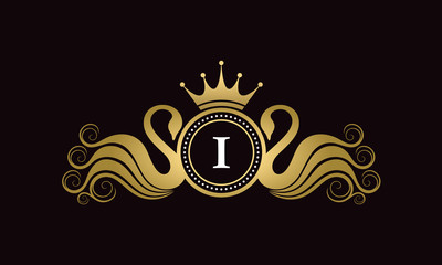 I Letter Swan Wedding Crest Logo