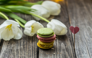 white tulips and macaroons