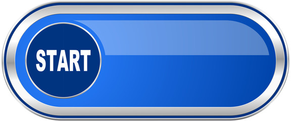 Start long blue web and mobile apps banner isolated on white background.