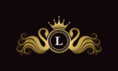 L Letter Swan Wedding Crest Logo