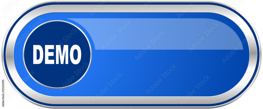 Poster demo long blue web and mobile apps banner isolated on white background.