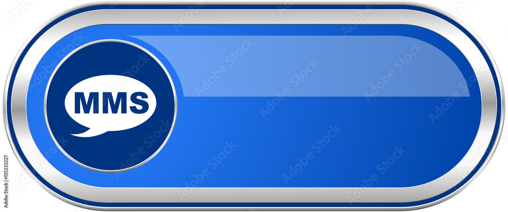 Poster mms long blue web and mobile apps banner isolated on white background.
