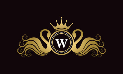 W Letter Swan Wedding Crest Logo