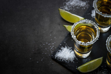 Tequila shot with lime and sea salt