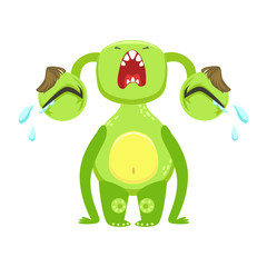 Funny Monster Crying Out Loud, Green Alien Emoji Cartoon Character Sticker
