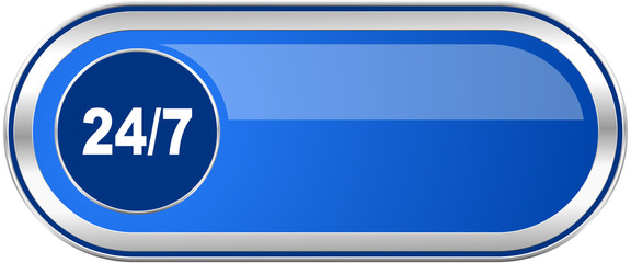 24/7 long blue web and mobile apps banner isolated on white background.