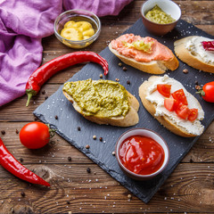 Breakfast sandwiches, peppers on kitchen