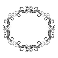 Vintage frame. Circular baroque pattern. Round floral ornament.Greeting card. Wedding invitation. Retro style. Vector logo template, labels and badges