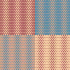 Set of knitted pattern. Woolen cloth. Knit texture. Vector Illustration.