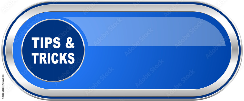 Aufkleber tips tricks long blue web and mobile apps banner isolated on white background.