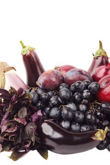 Set of different violet raw vegetables and fruits