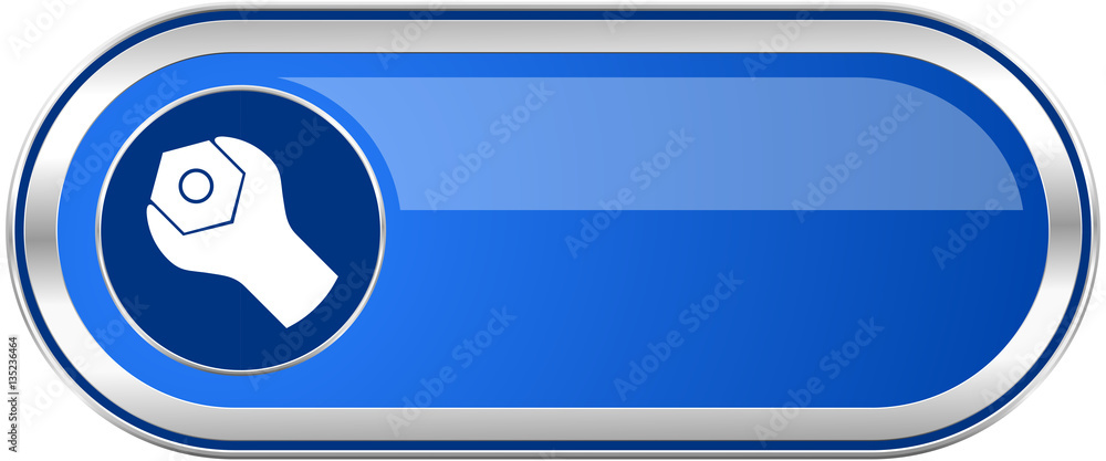 Poster tools long blue web and mobile apps banner isolated on white background.