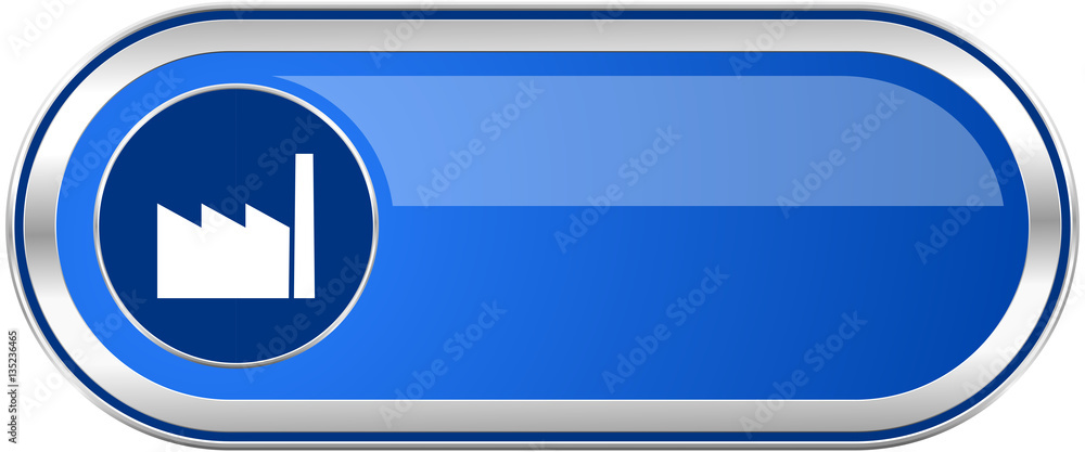 Poster factory long blue web and mobile apps banner isolated on white background.