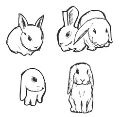 Hand-drawn collection of Easter cute little bunnies