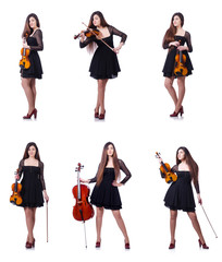 Woman performer playing violin on white © Elnur