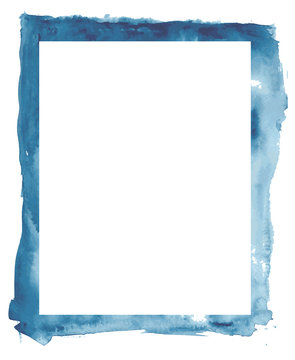 Abstract blue watercolor frame and white space