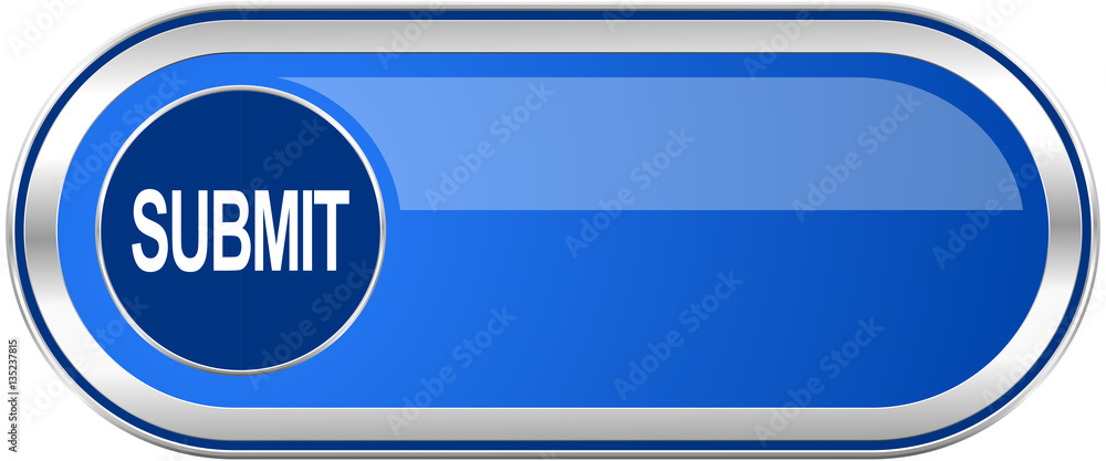 Poster submit long blue web and mobile apps banner isolated on white background.