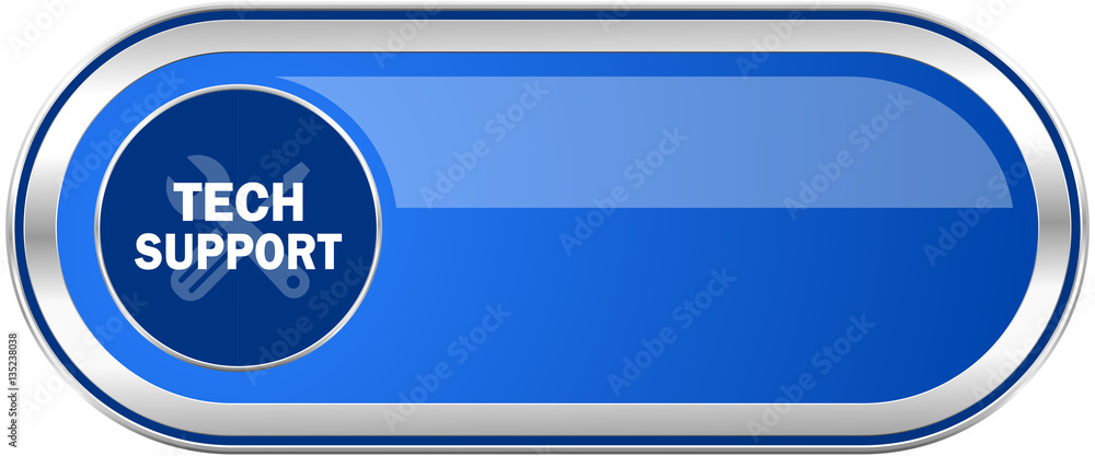 Poster technical support long blue web and mobile apps banner isolated on white background.