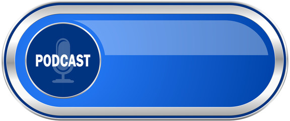 Podcast long blue web and mobile apps banner isolated on white background.