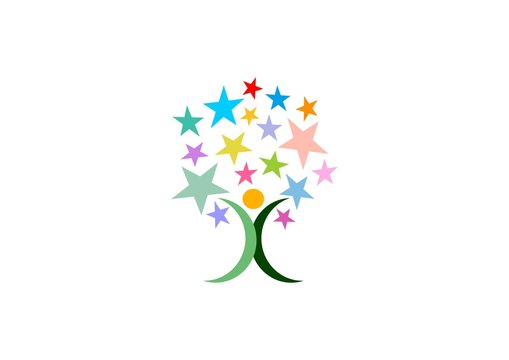 stars tree logo, people celebration tree logo symbol icon, tree star celebrate sign vector design template