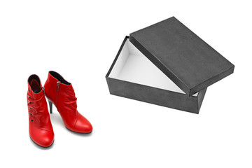Red shoes and open box