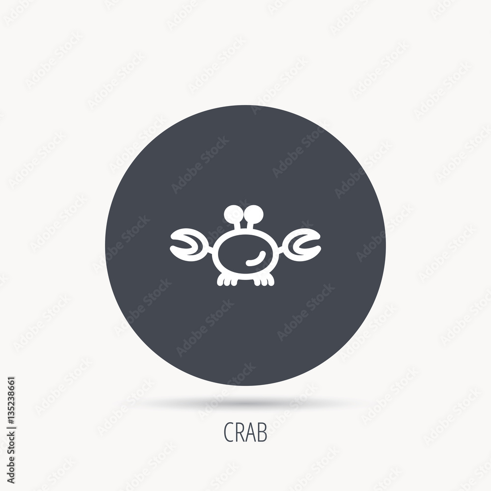 Poster crab icon. cancer shellfish sign. wildlife symbol. round web button with flat icon. vector