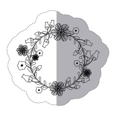sticker silhouette arch of leaves and flowers . Vector illustration