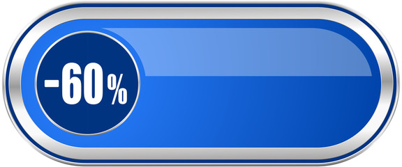60 percent sale retail long blue web and mobile apps banner isolated on white background.