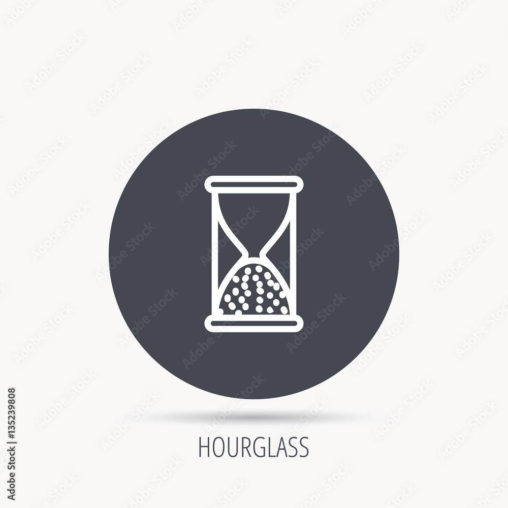 Poster hourglass icon. sand end time sign. hour ends symbol. round web button with flat icon. vector