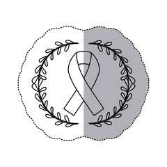 sticker ornament with silhouette ribbon breast cancer vector illustration
