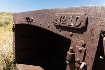 Broken remains of Old West buildings in the high desert of Bodie, California