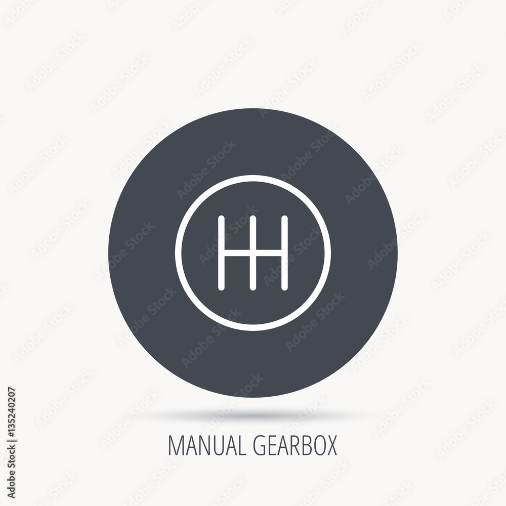 Poster manual gearbox icon. car transmission sign. round web button with flat icon. vector