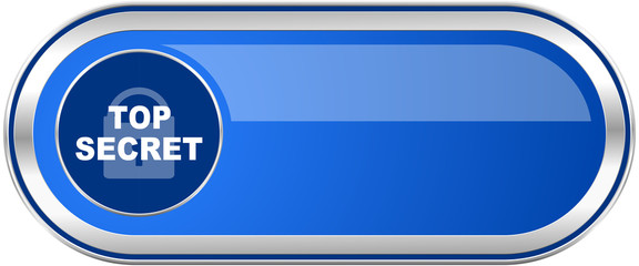 Top seret long blue web and mobile apps banner isolated on white background.