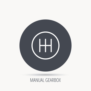 Manual gearbox icon. Car transmission sign. Round web button with flat icon. Vector