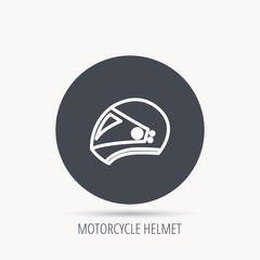 Motorcycle helmet icon. Biking sport sign. Round web button with flat icon. Vector