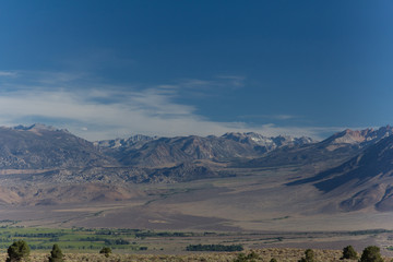 Clear blue sky over the Eastern Sierra Nevada mountains in California