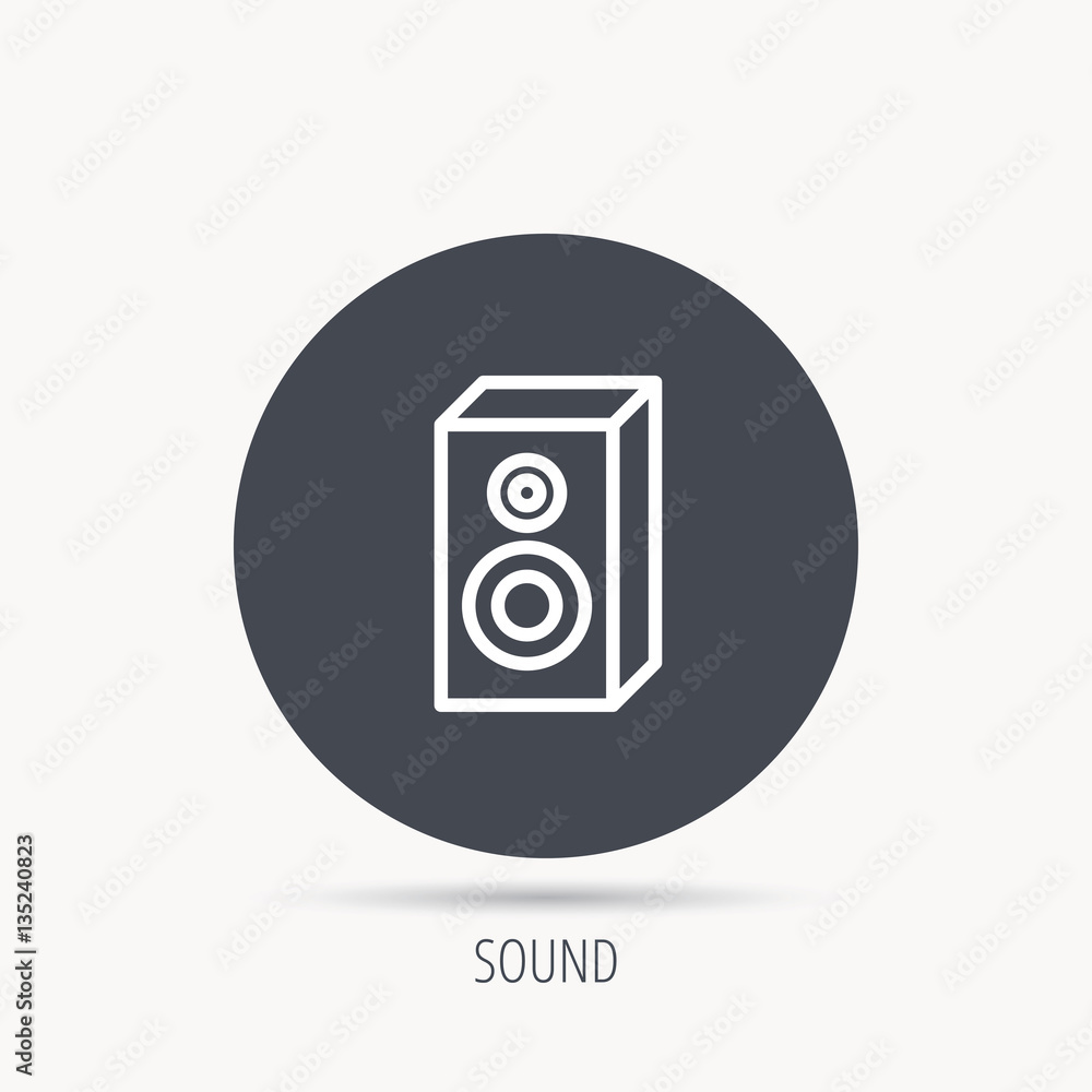 Poster sound icon. musical speaker sign. round web button with flat icon. vector