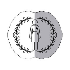 sticker silhouette woman with dress with ribbon of breast cancer vector illustration