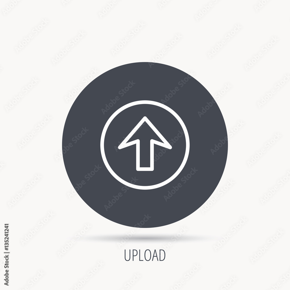 Poster upload icon. top arrow sign. internet load symbol. round web button with flat icon. vector