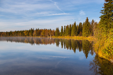 Kelly Lake, small lake which provide habitat for fish, birds, beavers and river otters with a small semi remote campsite. Alaska, USA.