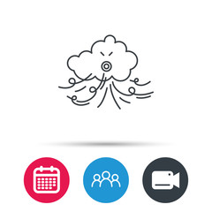 Wind icon. Cloud with storm sign. Strong wind or tempest symbol. Group of people, video cam and calendar icons. Vector