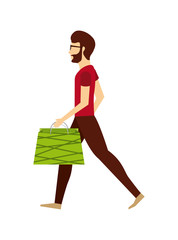 man walking with shopping bags over white background. colorful design. vector illustration