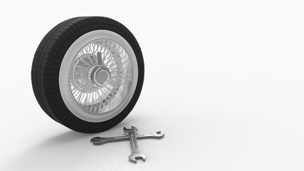 Car rim. Old timer rims. 3D rendering.