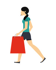 woman walking with shopping bags over white background. colorful design. vector illustration