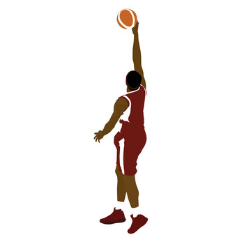 Basketball player with ball, finger roll shot. Abstract vector s