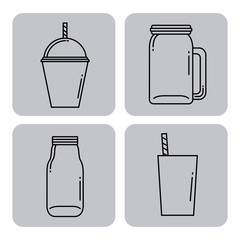 smoothie juice containers over gray squares and white background. vector illustration