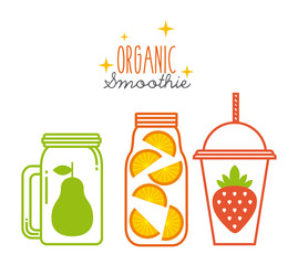 glasses with smoothies of fruits over white background. colorful design. vector illustration