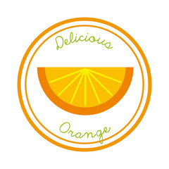 emblem with orange fruit icon over white background. colorful design. vector illustration