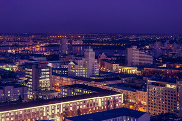 Obraz premium Voronezh downtown. Night cityscape from rooftop. Modern houses, hotels, streets