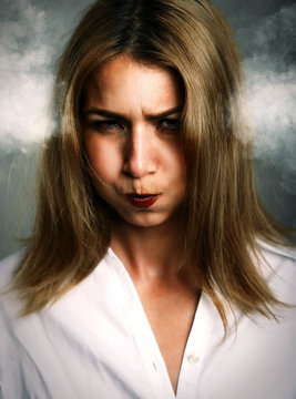 Angry Frustrated Woman With Exploiding Head